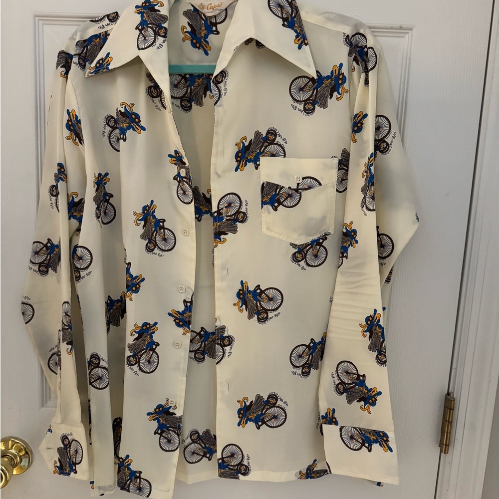 Vintage Capri Cream Bicycle Print Shirt